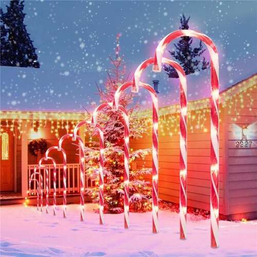 5 db-os XXL méretű "candy cane" világító cukorka sétapálca lámpa szett, elemes, 40 LED, 74 cm