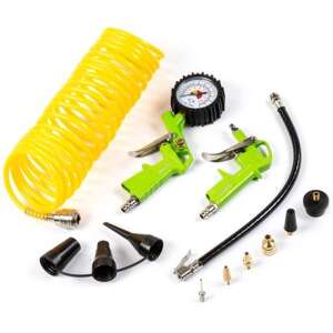 Fieldmann compressor kit, includes 2 air blower guns, a pressure gauge, a hose, and various nozzles and adapters - Construction & Renovation