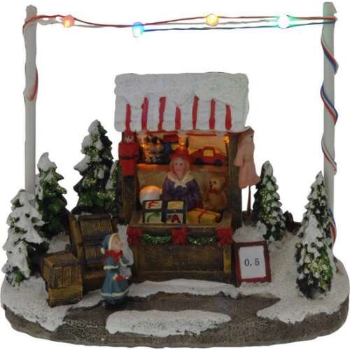 Karácsonyi falusi ajándékbódé 7 LED világítással, piros csíkos