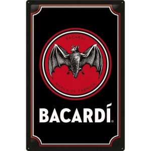 Bacardi fém tábla, fekete háttérrel, piros logóval és denevérrel, 40 x 60 cm - Fémtábla