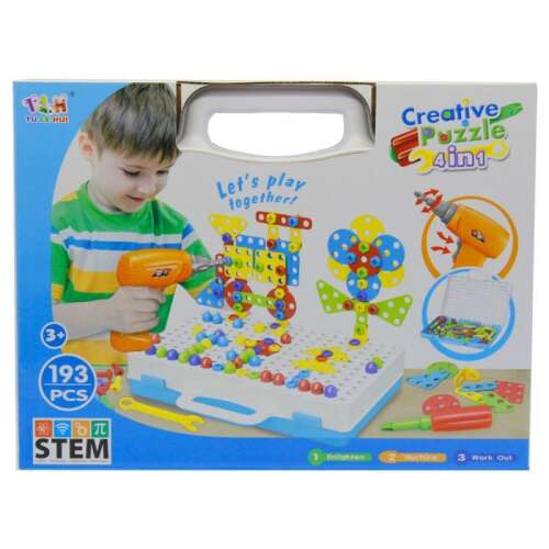 193 darabos kreatív építő készlet fúróval, STEM játék