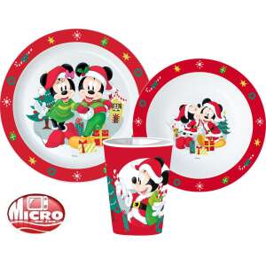 Disney Minnie, Mickey Karácsony étkészlet, micro műanyag szett, pohárral 260 ml 46796805 Gyerek tányér, evőeszköz, étkészlet