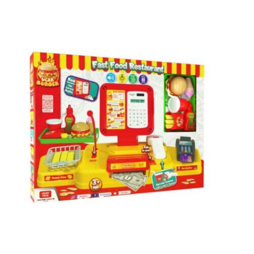 Gyorséttermi Játék Pénztárgép csomagolásban, játék pénztárgép számológéppel és kiegészítőkkel