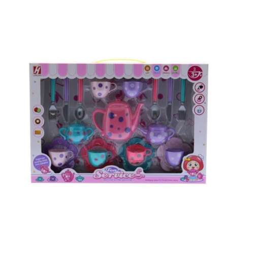 19 darabos pöttyös teáskészlet játék, teázós játék gyerekeknek