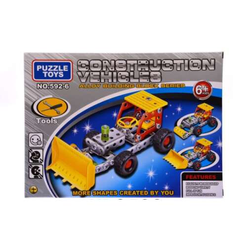 Puzzle Toys - 3 az 1-ben Fém Traktor Építőkészlet - 26x19 cm