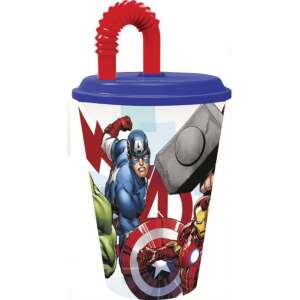 Avengers  Heroic Squad  straw cup, 430 ml, plastic, with lid and straw, featuring Captain America, Hulk, Iron Man, and Thor - Glass
