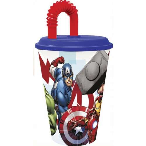 Avengers  Heroic Squad  straw cup, 430 ml, plastic, with lid and straw, featuring Captain America, Hulk, Iron Man, and Thor
