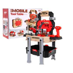 Mobile tool table with workbench, drill, saw, hammer, screwdriver, wrench, and other tools for kids - DIY Craft Kit