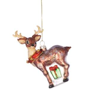 HANG ON üveg karácsonyfadísz szarvas csengővel 14cm 46821604 - Szezonális dekoráció