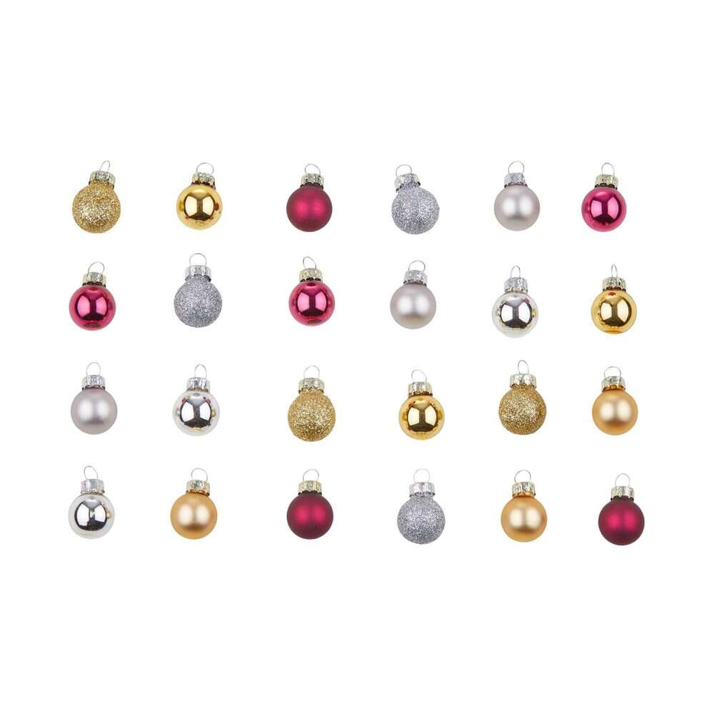 HANG ON üveg karácsonyfadísz, 24 darabos szett, piros-ezüst-arany