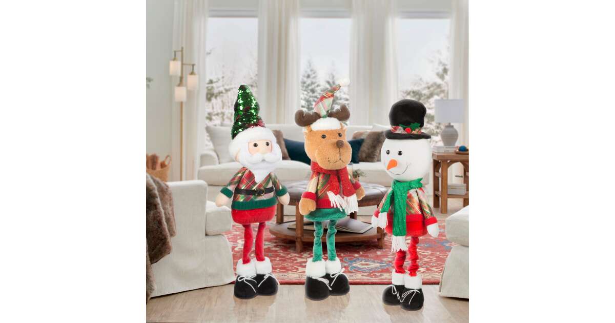 Karácsonyi textil manó figura - mikulás - teleszkópos lábbal - 95 x 25 ...