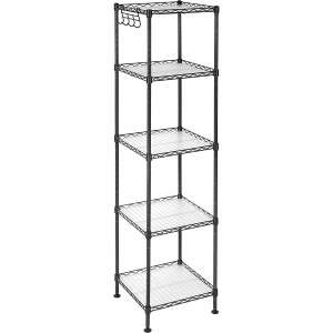Kovový regál 5-úrovňový, s odnímateľnými háčikmi, čierny | SONGMICS