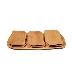 7 részes fatál szett, 6 db kis tányér és 1 db nagy tálaló tál - Konyhai segédeszköz