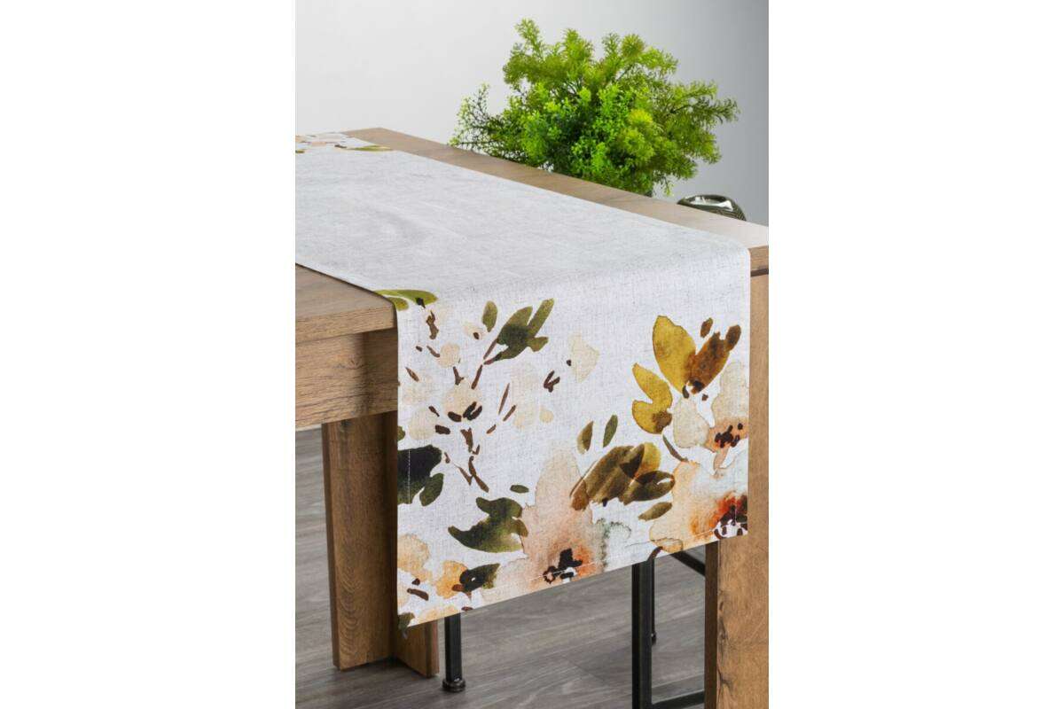 Tavaszi virágmintás pamut asztali futó Natúr 40x180 cm
