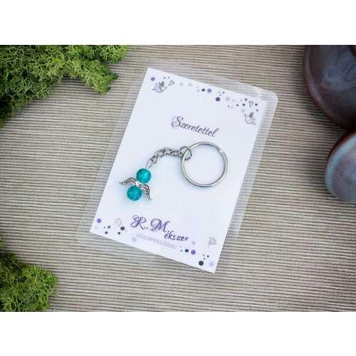 Szeretettel pávakék angyal medálos kulcstartó 87443722