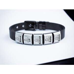 Csemetéim MoMents fekete acél karkötő öt személyre szabott névvel és dátummal ellátott charmokkal - Férfi ékszer