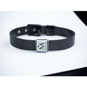 Szeretet levél fekete acél karkötő egyedi medállal, teljes nézet - Férfi ékszer