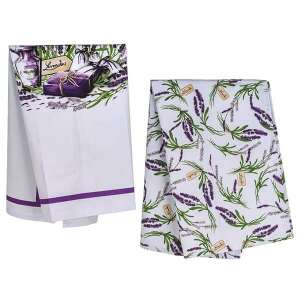 2 darabos levendula mintás konyharuha szett, 45x70 cm, fehér alapon lila levendula mintával - Banquet