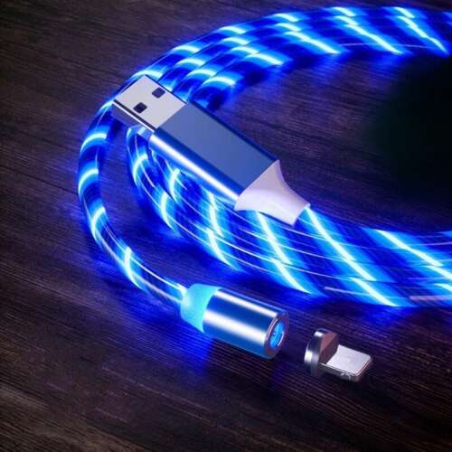 Lenyűgözően villogó mágneses USB töltőkábel cserélhető fejekkel – kék (BBL)