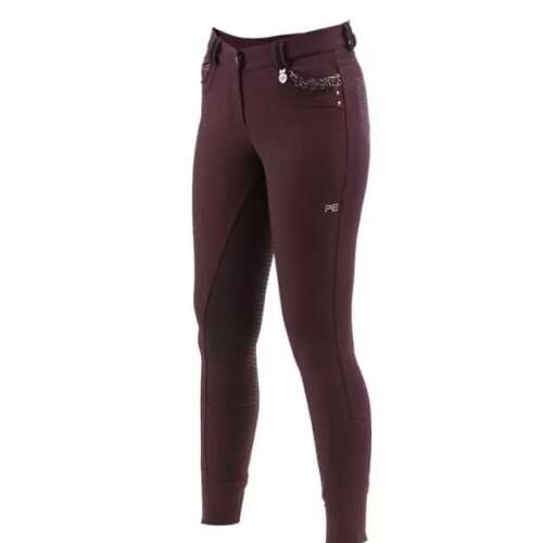 Premier Equine Bijou női lovaglónadrág, bordó színben, teljes tapadású gél üléssel, technikai szövetből
