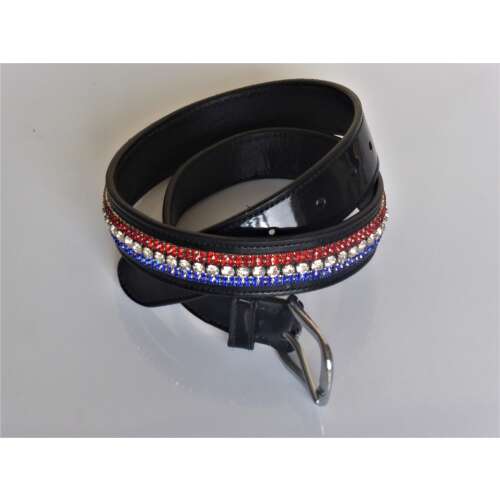 HB Showtime Holland fekete lovas öv piros, fehér és kék strasszokkal