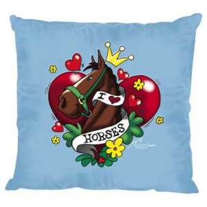 Dr Herz I Love Horses díszpárna, világoskék ló mintával - Díszpárna