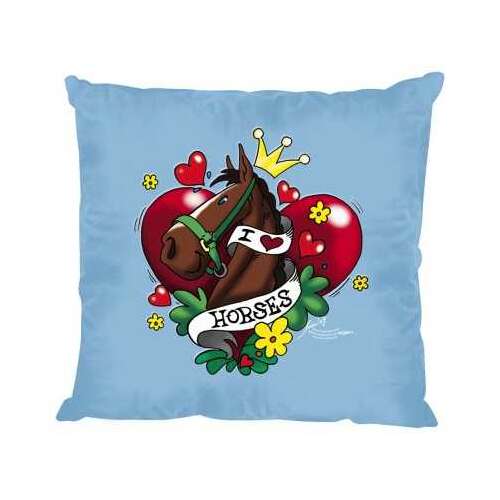 Dr Herz I Love Horses díszpárna, világoskék ló mintával