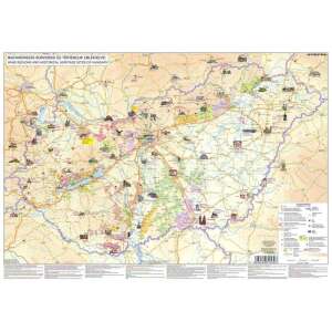 Magyarország térképe, amely kiemeli a borvidékeket és a történelmi helyszíneket, ikonokkal jelölve minden helyszínt - Irodai kiegészítő