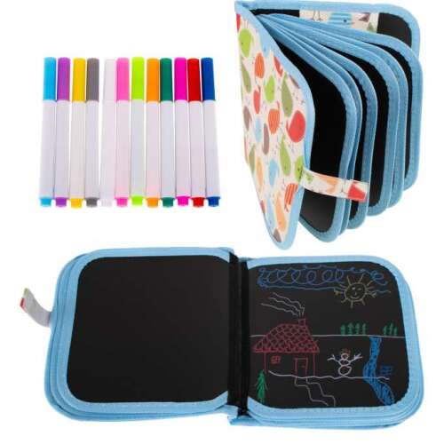 Portable Chalkboard Book with 12 Markers, Bird Design, for Kids