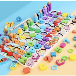 Montessori Fa Halászós Játék - Számok, Betűk, Formák