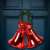 Red Christmas bells with green garland and red glitter bow hanging on a blue door