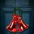 Red Christmas bells with green garland and red glitter bow hanging on a blue door