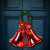 Red Christmas bells with green garland and red glitter bow hanging on a blue door