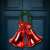 Red Christmas bells with green garland and red glitter bow hanging on a blue door
