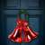 Red Christmas bells with green garland and red glitter bow hanging on a blue door