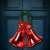 Red Christmas bells with green garland and red glitter bow hanging on a blue door