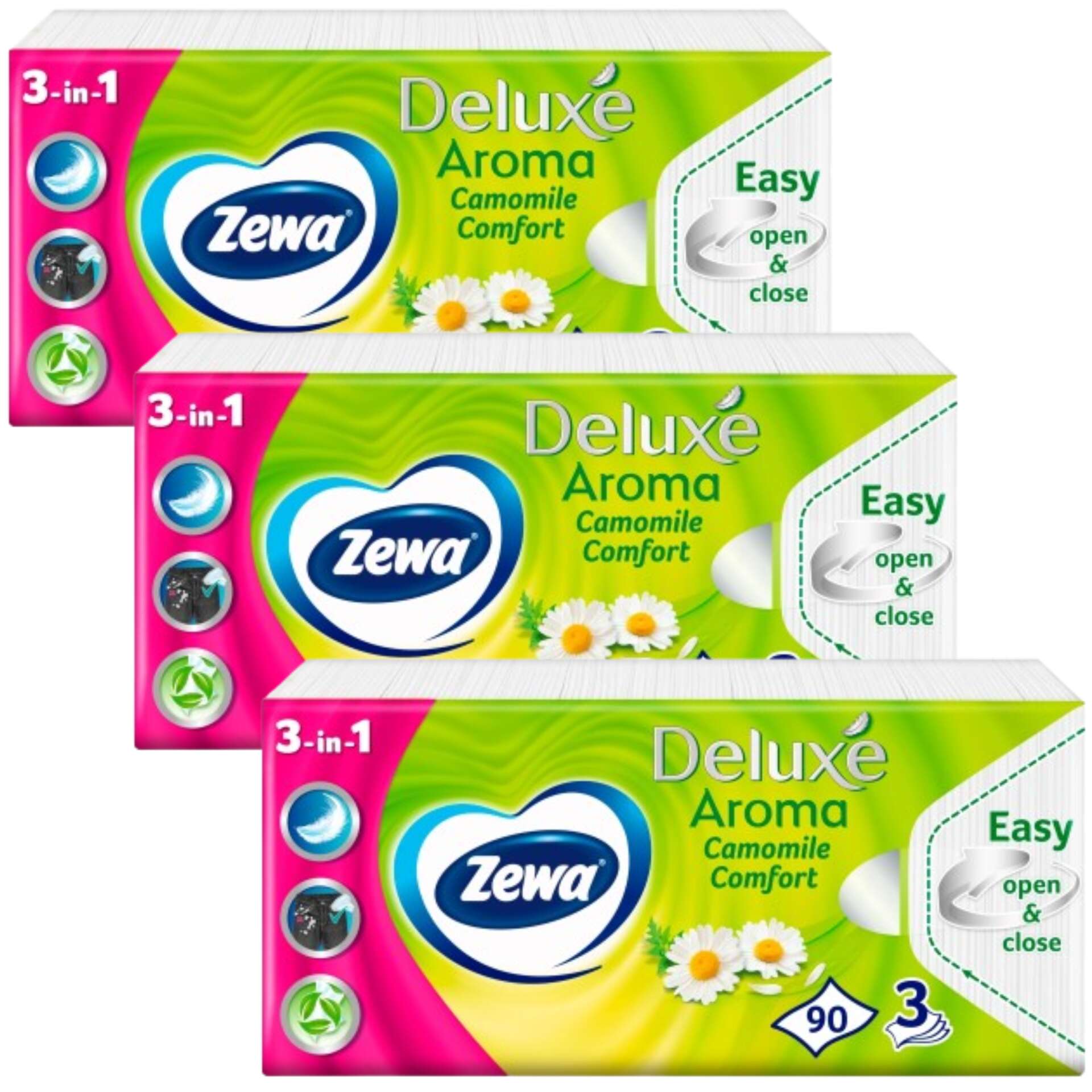E-shop Zewa Deluxe 3-vrstvové papierové vreckovky - Camomile Comfort 3x90ks