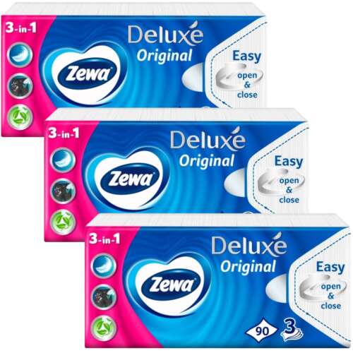 Zewa Deluxe Original 3-vrstvové papierové vreckovky - bez vône 3x90ks