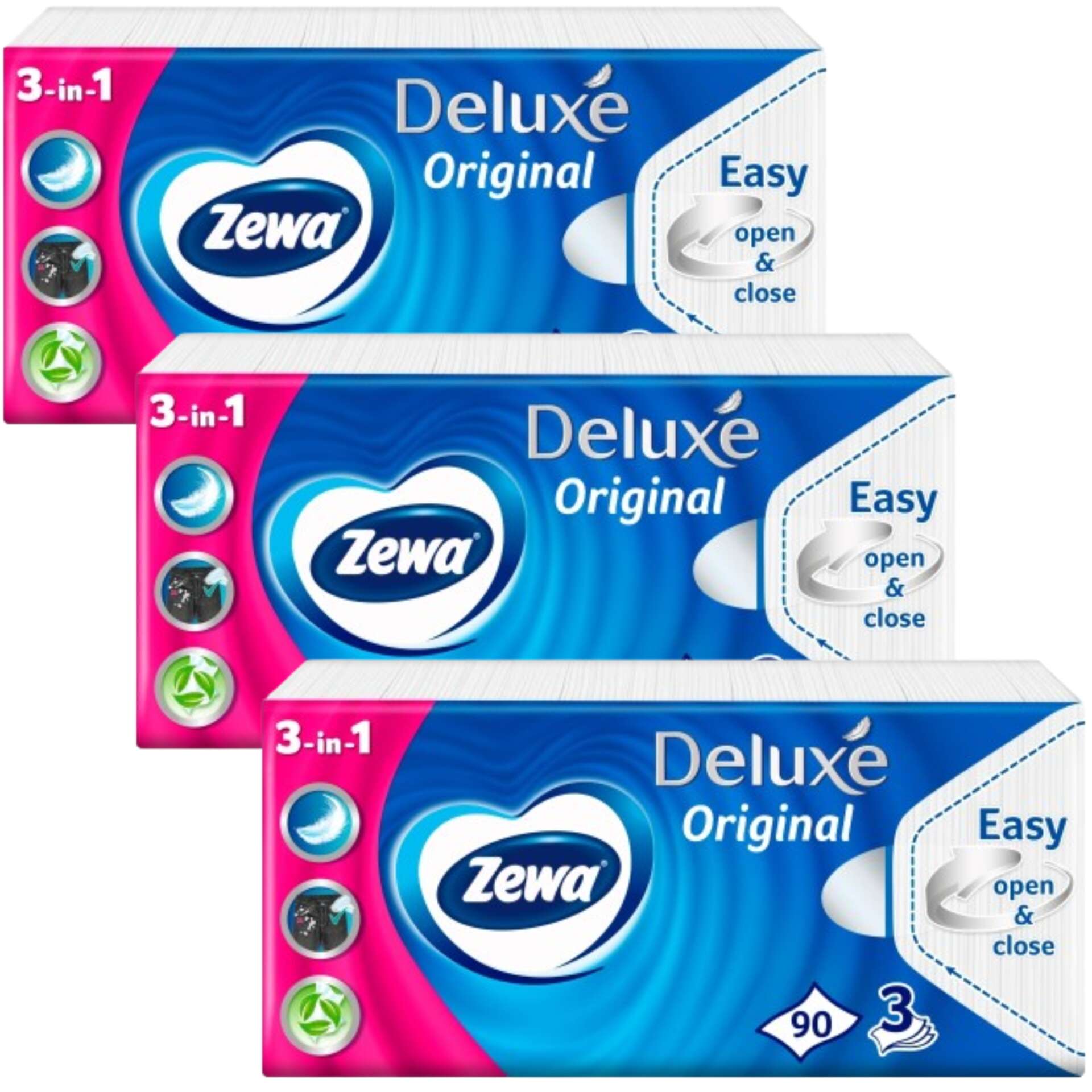 E-shop Zewa Deluxe Original 3-vrstvové papierové vreckovky - bez vône 3x90ks