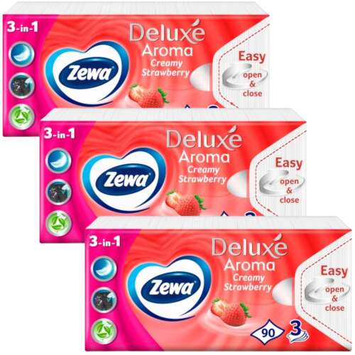 Zewa Deluxe 3 Ply Papier Taschentuch - Creamy Erdbeere 3x90pcs
