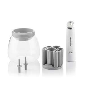 Maklin InnovaGoods Automatic Makeup Brush Cleaner, white and grey, with cleaning bowl, brush holder, and electric cleaner - InnovaGoods