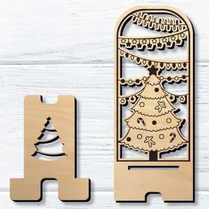 Fából készült karácsonyfa telefon tartó, lézervágott, mobiltelefon tartó, karácsonyi dekoráció - Vicces ajándék