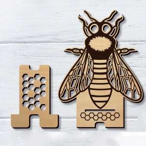 Fa méhecske telefontartó, lézergravírozott, méh mintával, telefontartó, asztali rendszerező, méhsejt mintával - Vicces ajándék