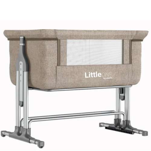 LittleONE by Pepita beige bedside crib with adjustable height and tilt function