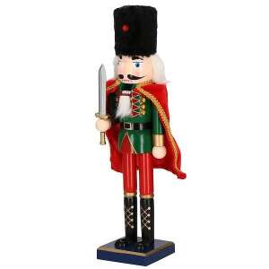 Zöld és piros karácsonyi diótörő katona figura karddal, 38 cm magas, Springos márka - Springos