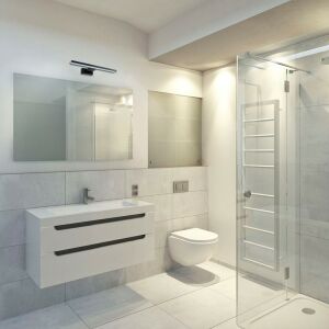 Shine black LED bathroom mirror light, 7W, cool white, 30cm in modern bathroom setting - Lamp & Lighting