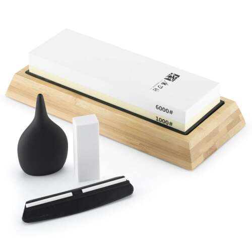 TAIDEA Knife Sharpening Stone Set, 1000/6000 Grit, with Bamboo Stand, Non-Slip Base, Angle Guide, Cleaning Stone, and Water Dropper