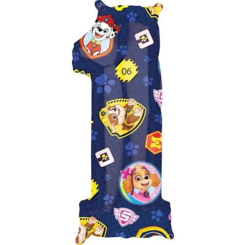 Balon foliowy Paw Patrol Numer 1, 67 cm, Niebieski, Dekoracja na przyjęcie urodzinowe