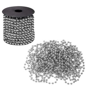 Springos 10m silver bead garland on a roll and loose - Christmas tree ornament