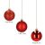 Springos red Christmas tree ornaments with glitter, matte, and shiny finishes